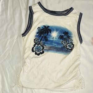 White and Blue FANG Beach/Tropical Tank Top with Ties on Bottom